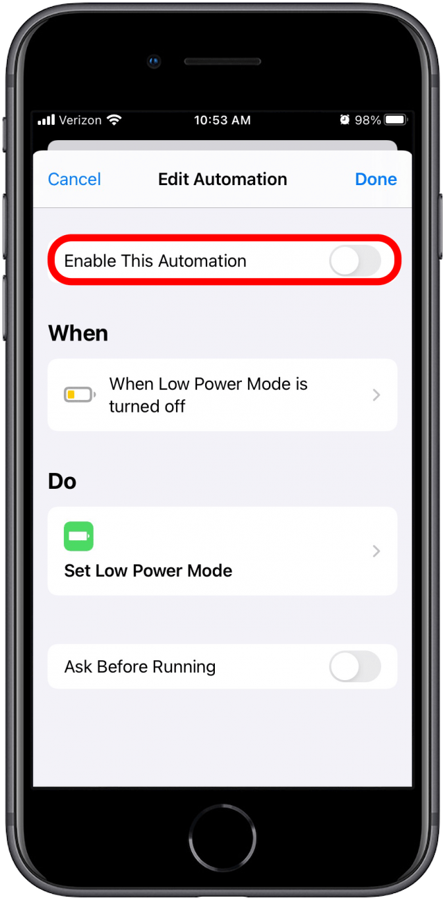 Toggle automation off