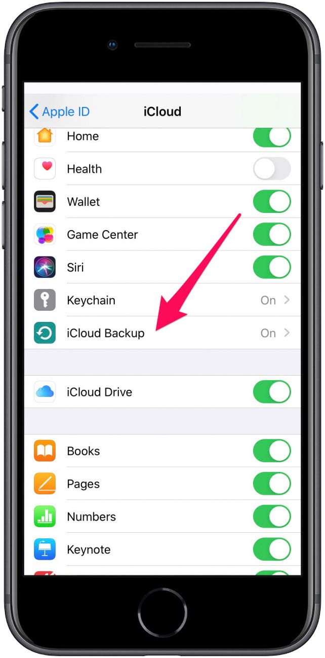 tap icloud backup