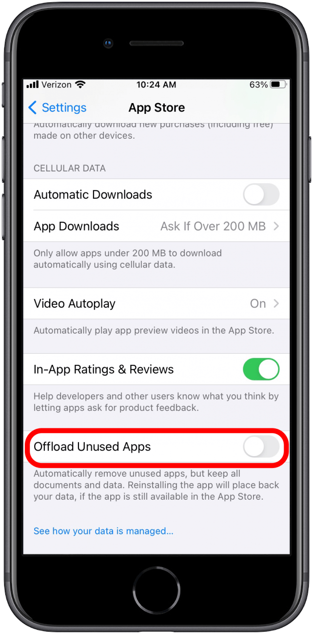 Offload unused apps