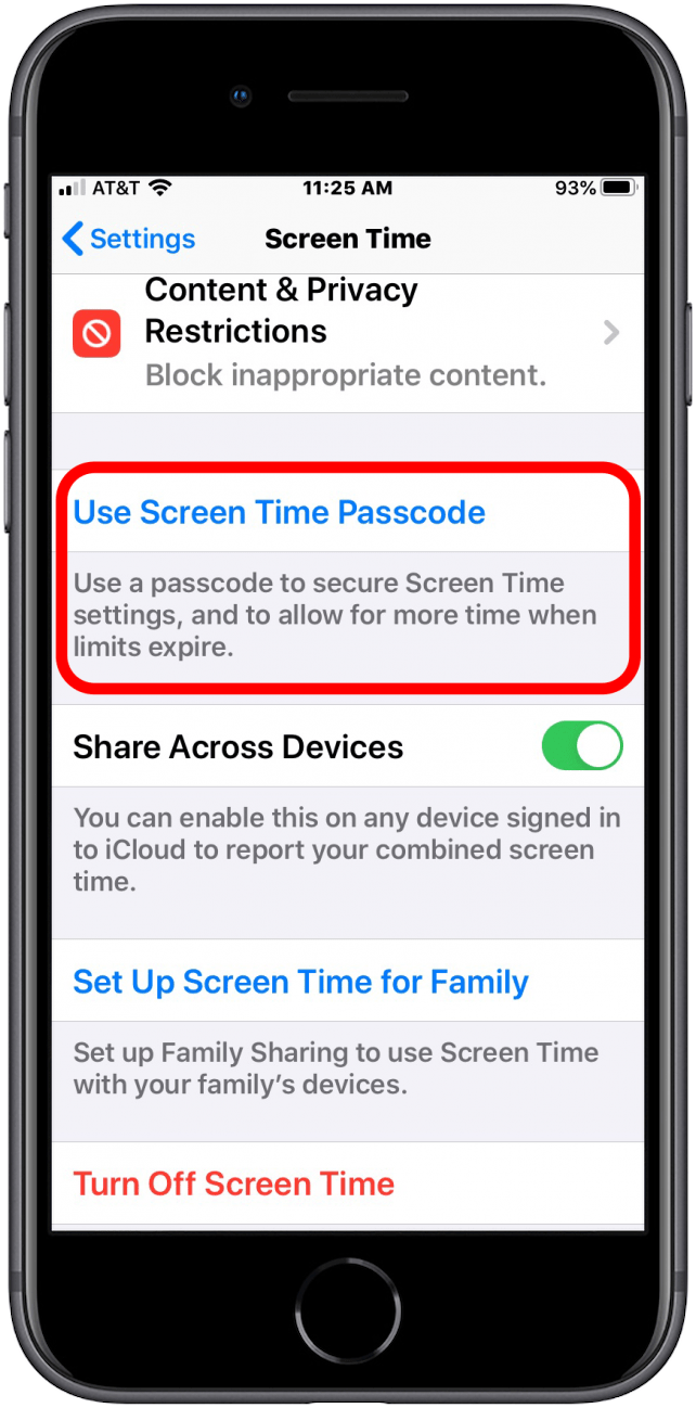 screen time passcode