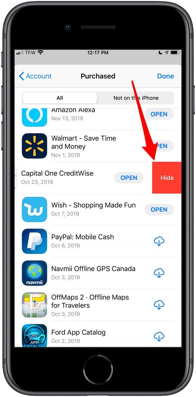 how to clear purchase history on app store