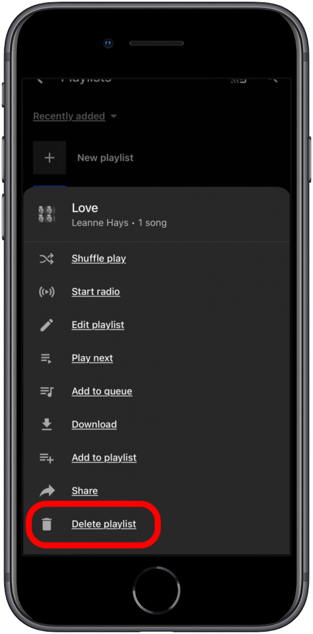 Select Delete Playlist to remove from your YouTube Music app.