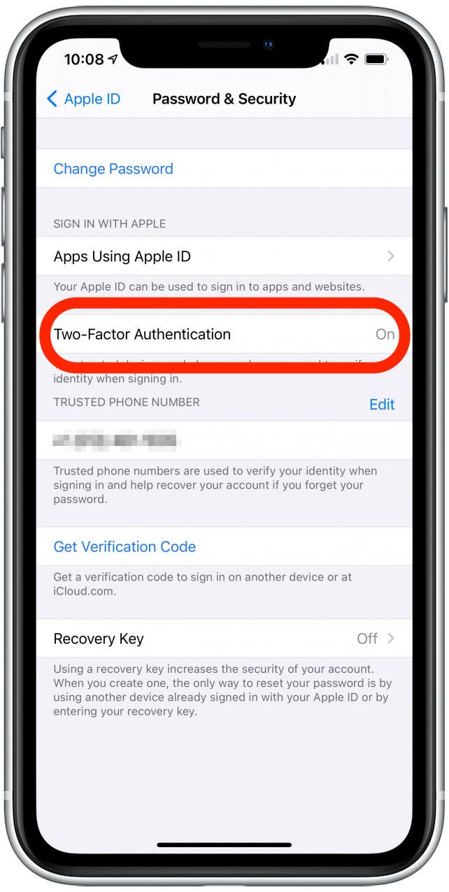 Tap Two-Factor Authentication - icloud verification code apple id verification code tex