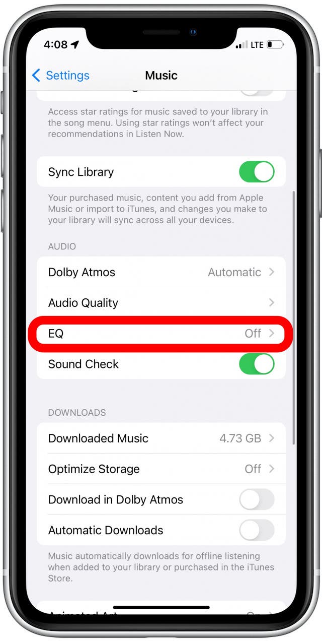 adjust eqalizer settings for apple music