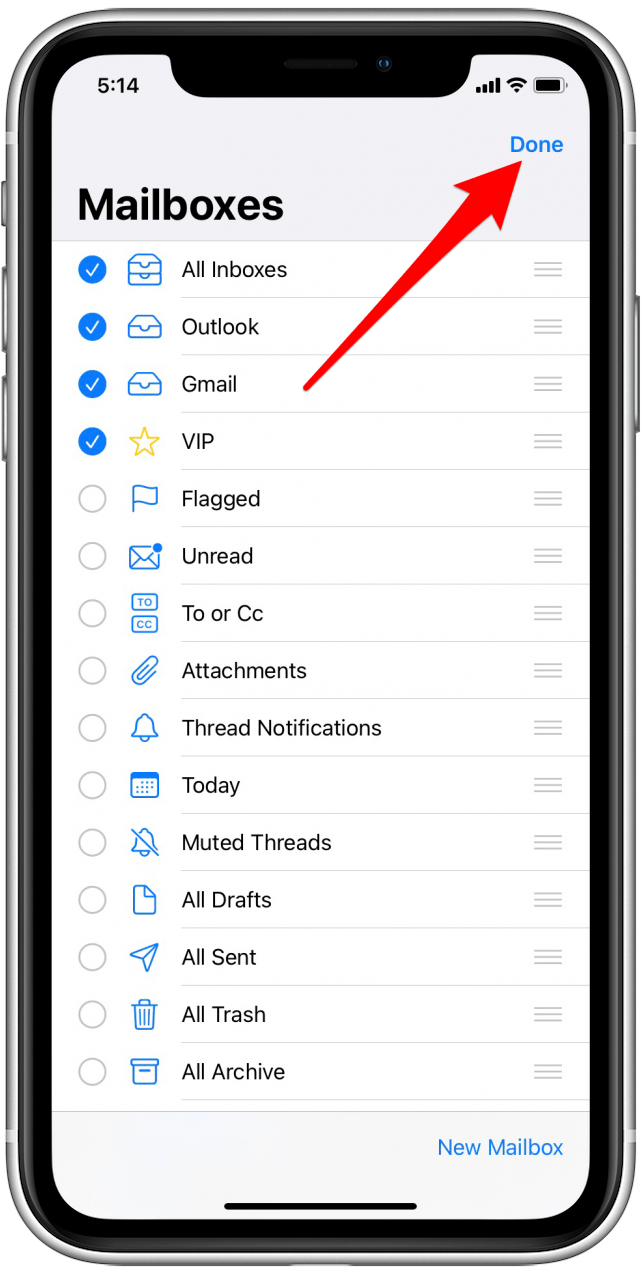 Save All Inboxes to your Mail app by tapping Done