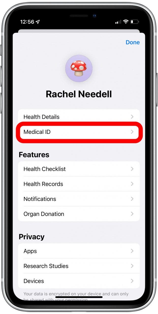 Tap Medical ID.