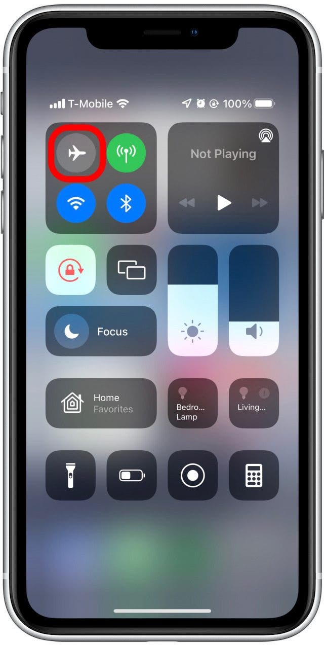 Tap the Airplane icon in the upper left corner to turn Airplane Mode on.