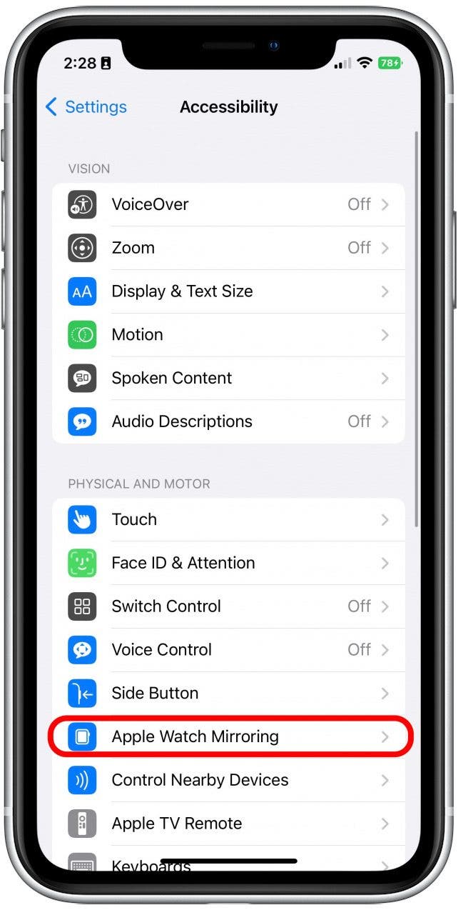 Tap Apple Watch Mirroring.