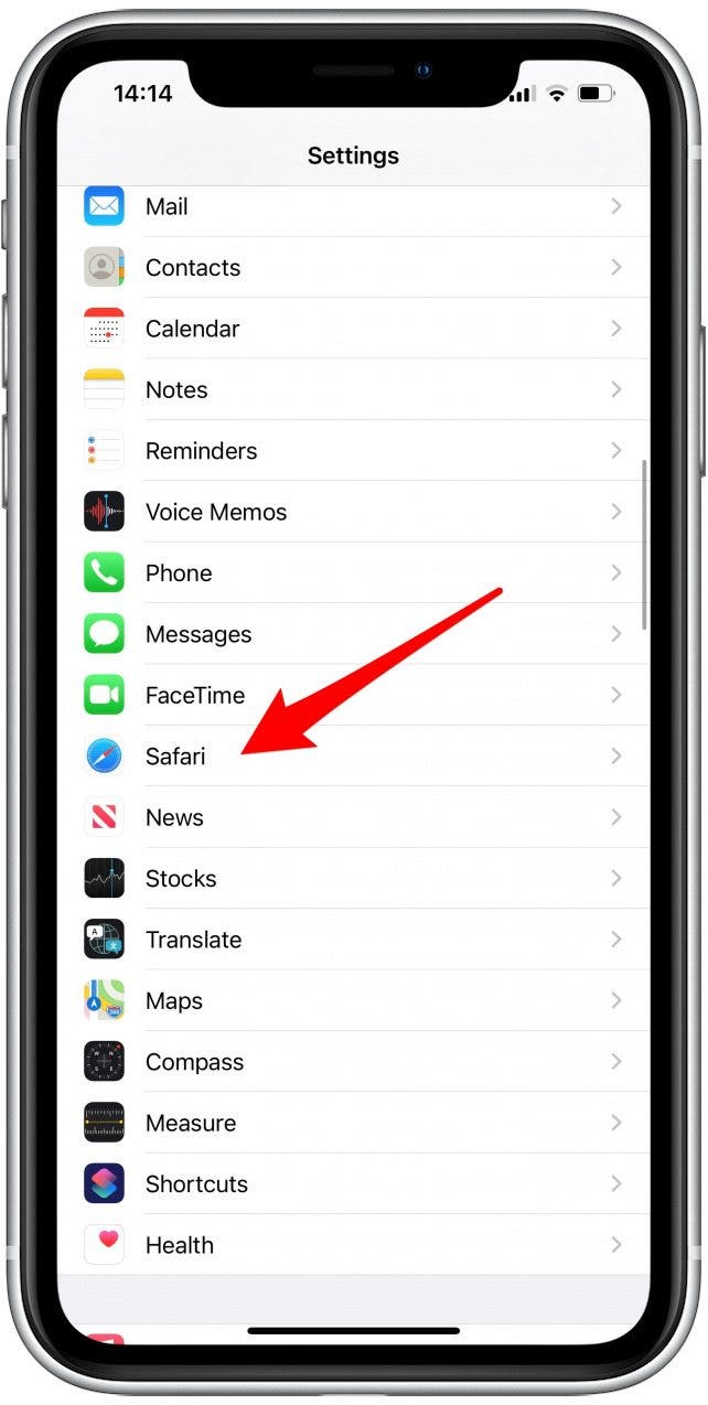 Scroll down and select Safari