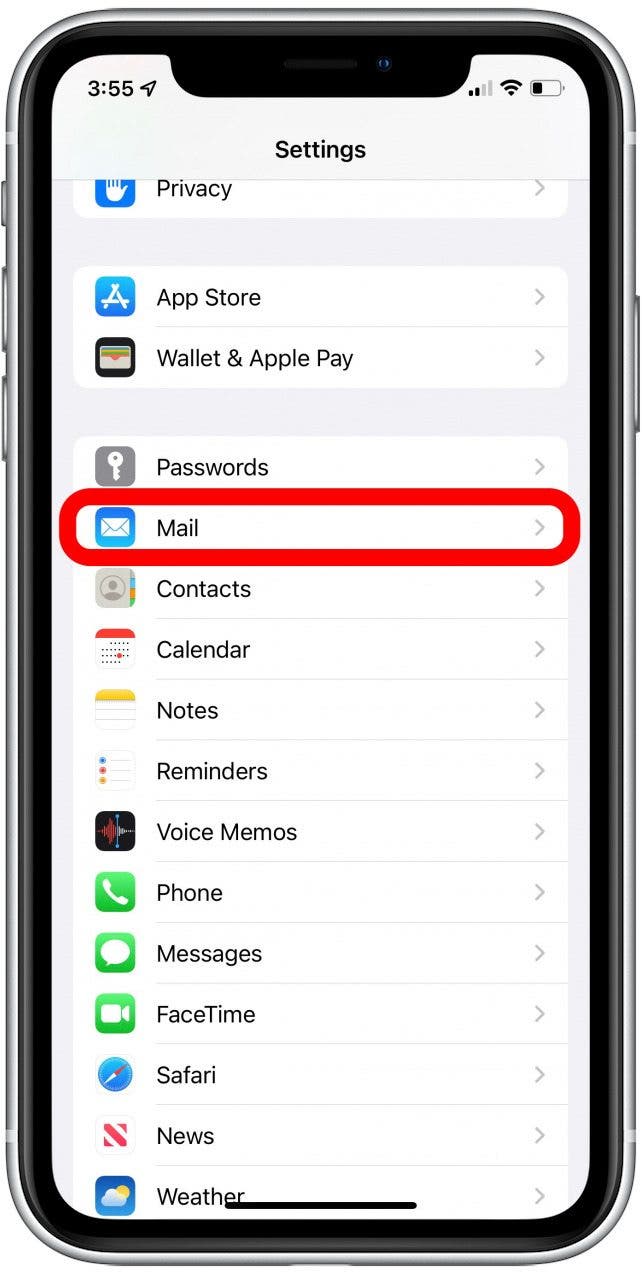 go to mail settings on iphone