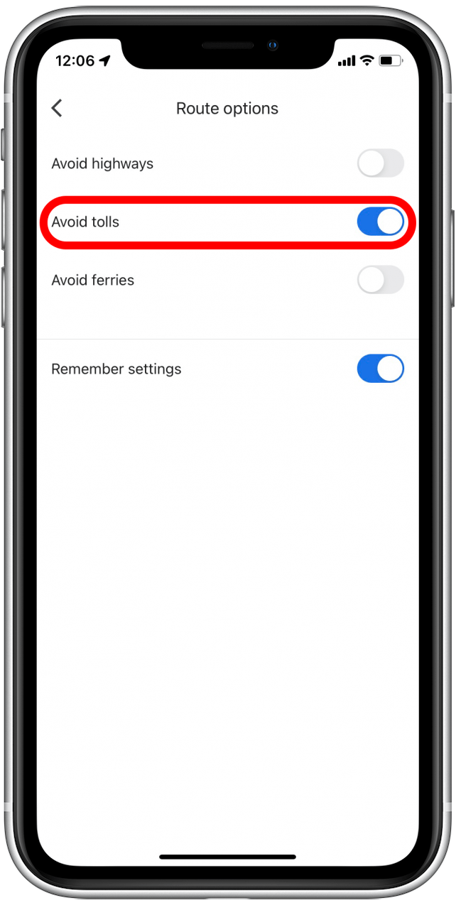 google maps avoid tolls