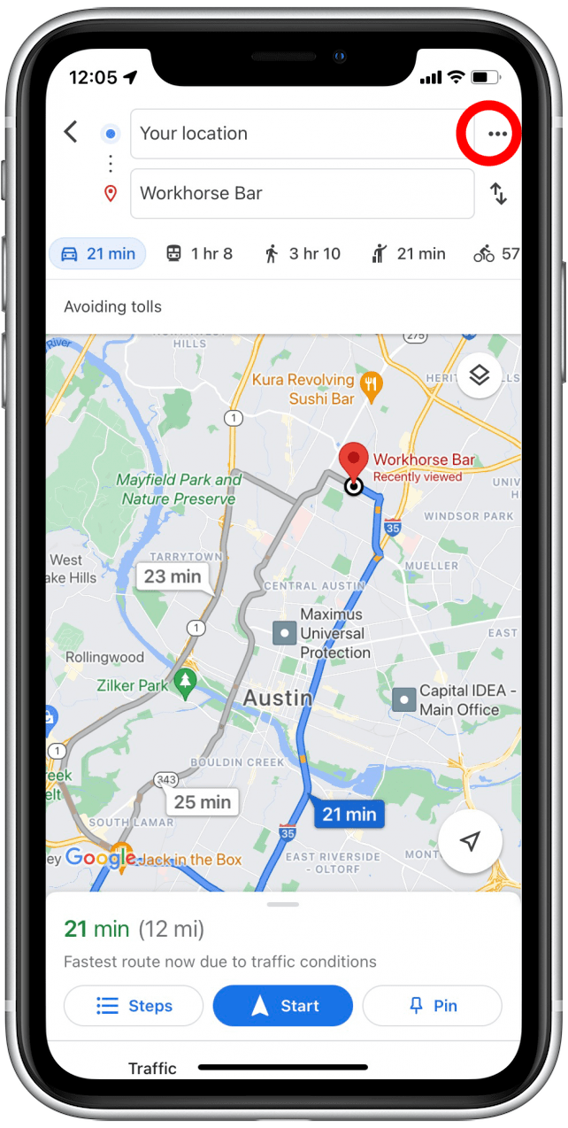 google maps avoid tolls