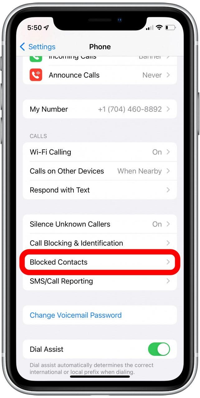 go to blocked contacts