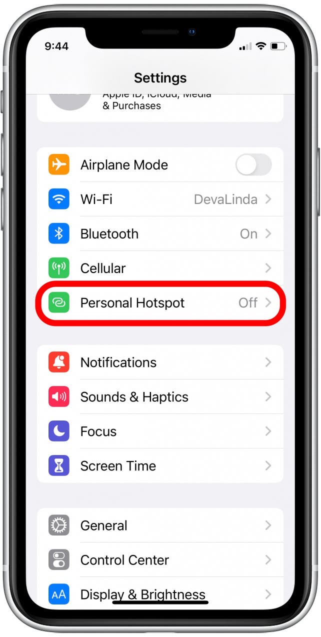 Tap Personal Hotspot.