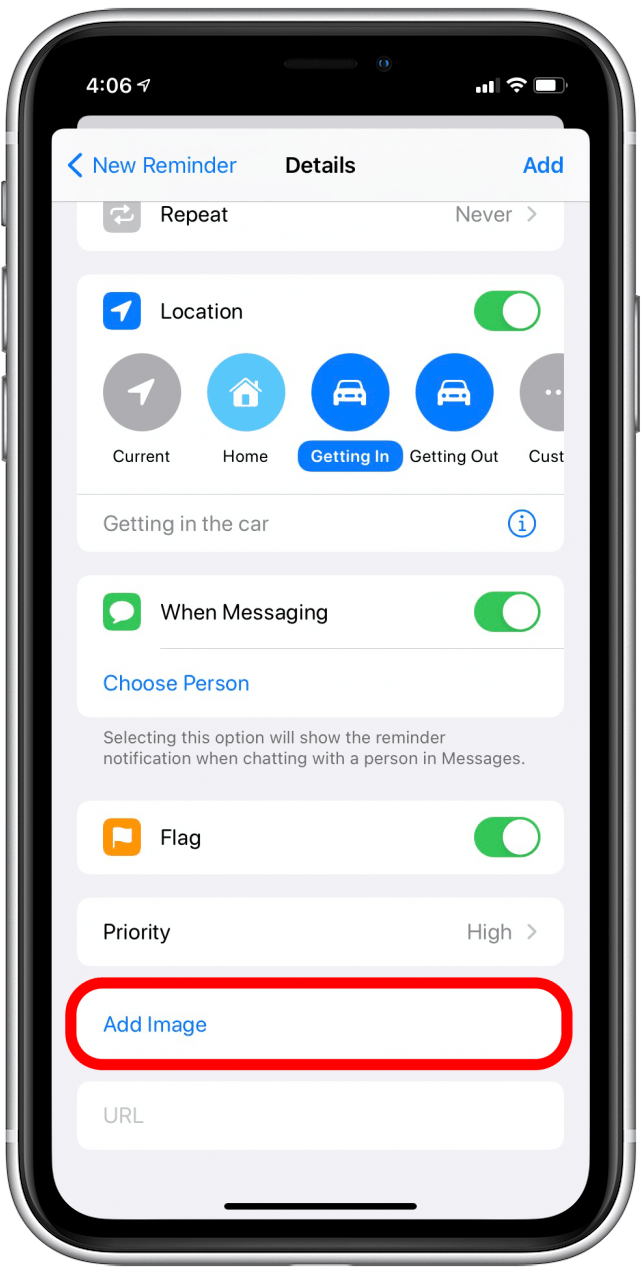 Add image to reminder on iPhone