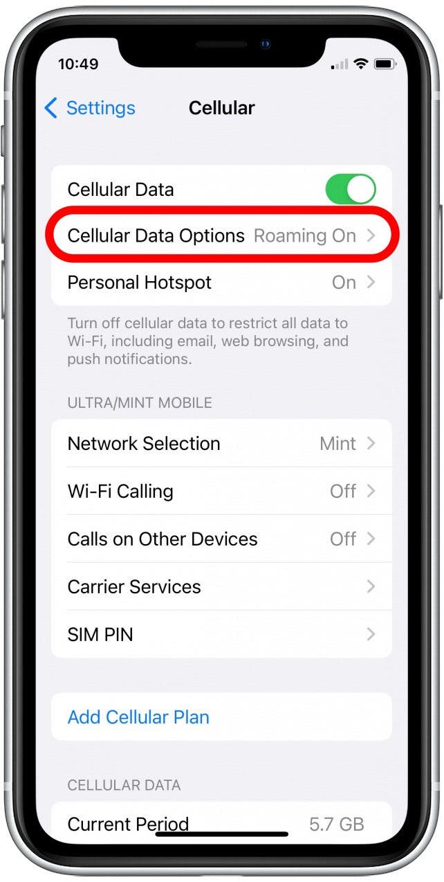 Tap Cellular Data Options.