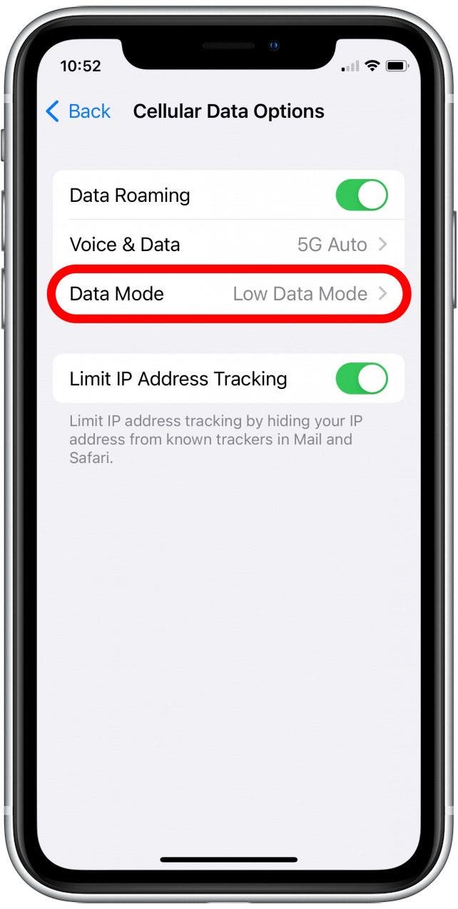 Tap Data Mode.