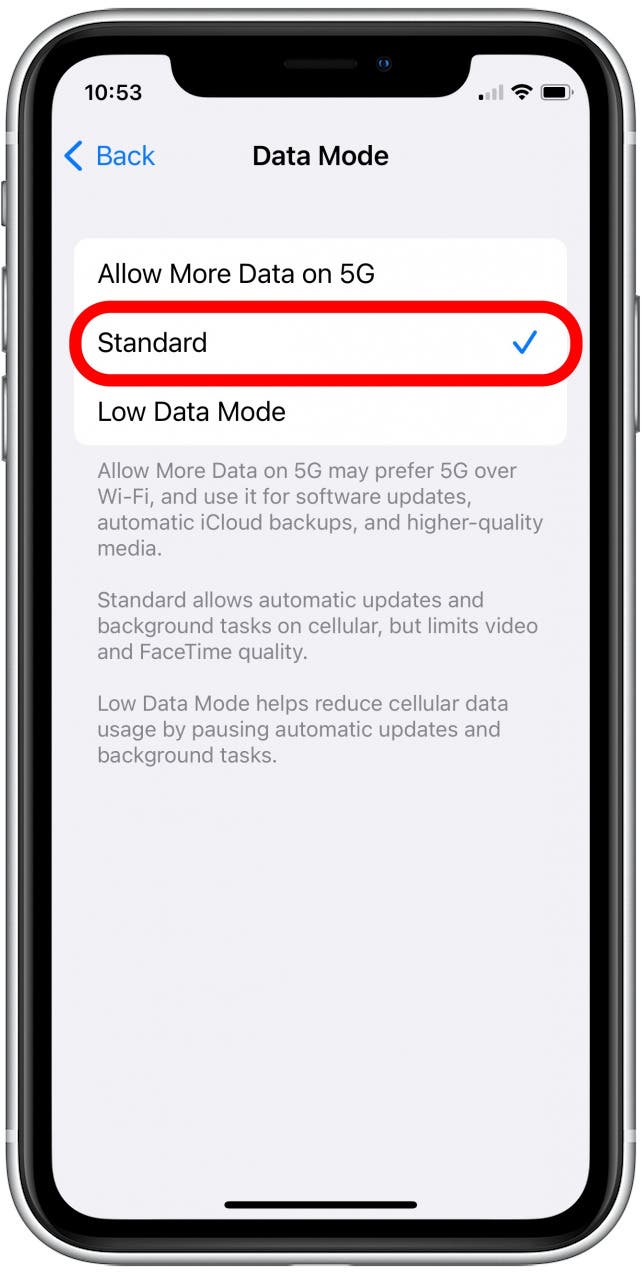 Tap Standard. This is how to boost hotspot signal on iPhone. 