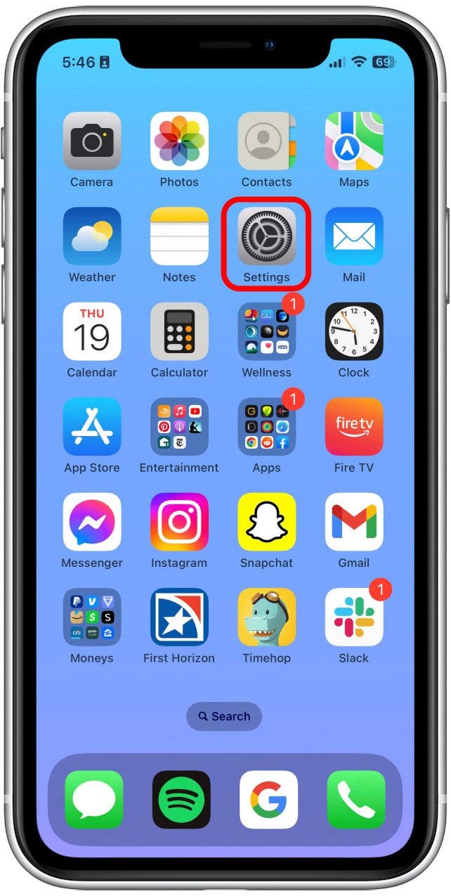 On your iPhone 14 or later, go to Settings.