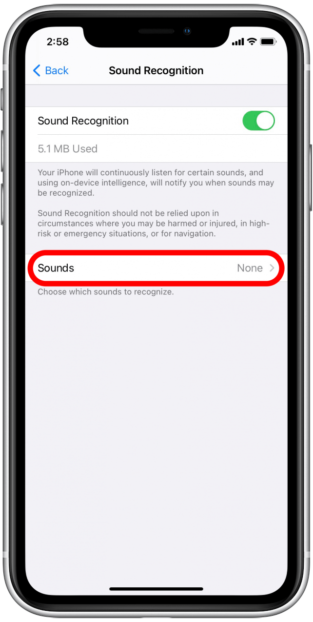 Tap on Sounds t customize sound recognition alerts