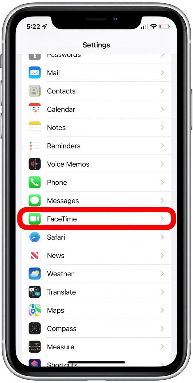 go to facetime in settings 