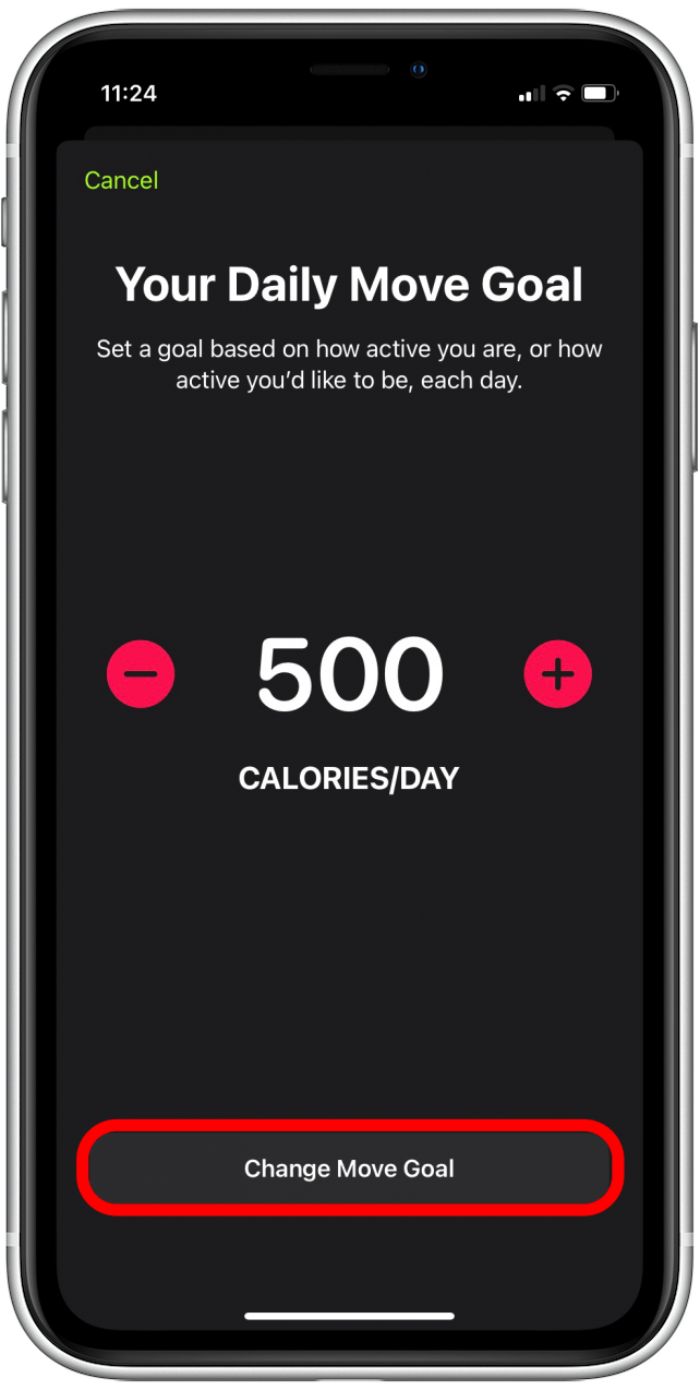 Tap Change Move Goal. This is how to change exercise goals on iPhone. 