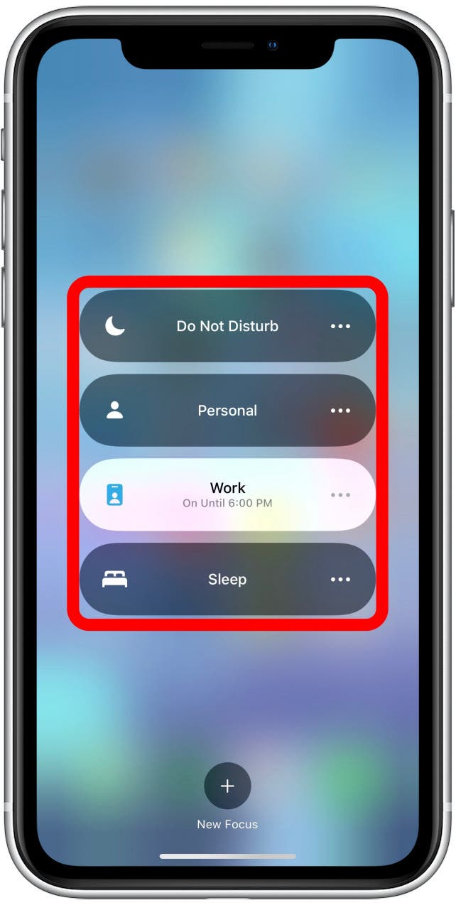 From here, you can select Do Not Disturb, Work, Personal, or Sleep.