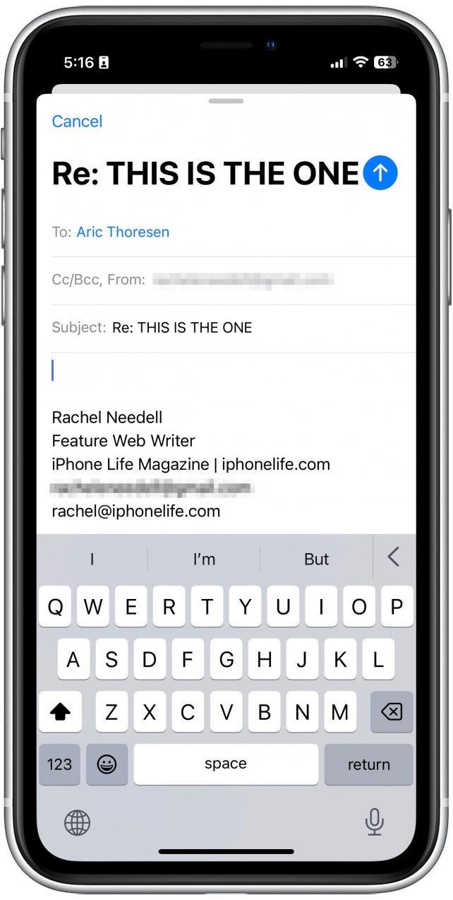 If you tap the button, it will take you to a new blank email, already addressed to the same recipient as before to make following up about an unanswered email that much quicker!