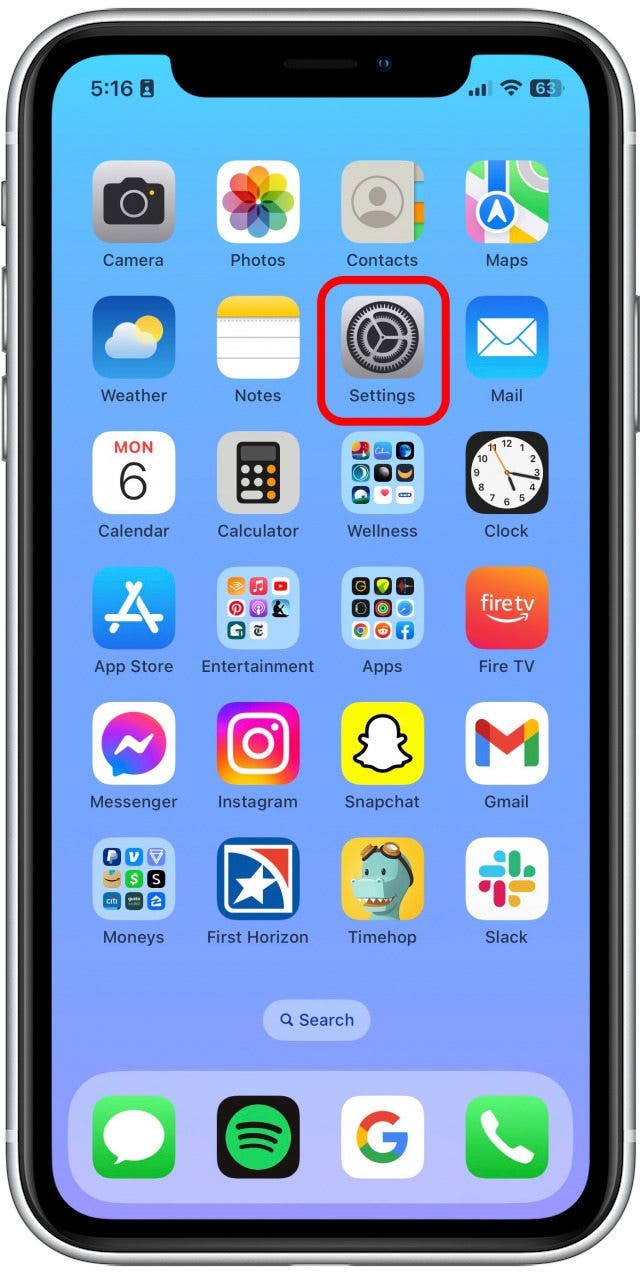 On your iPhone, go to Settings.