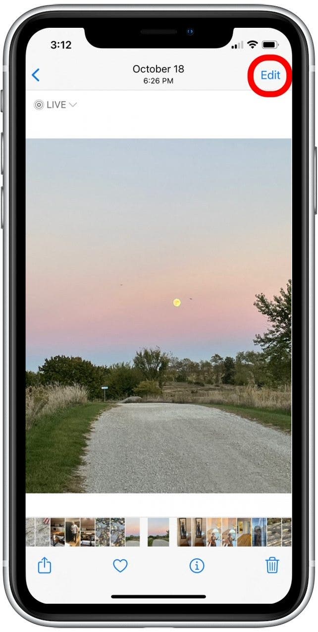 Tap Edit to crop Live Photo. 