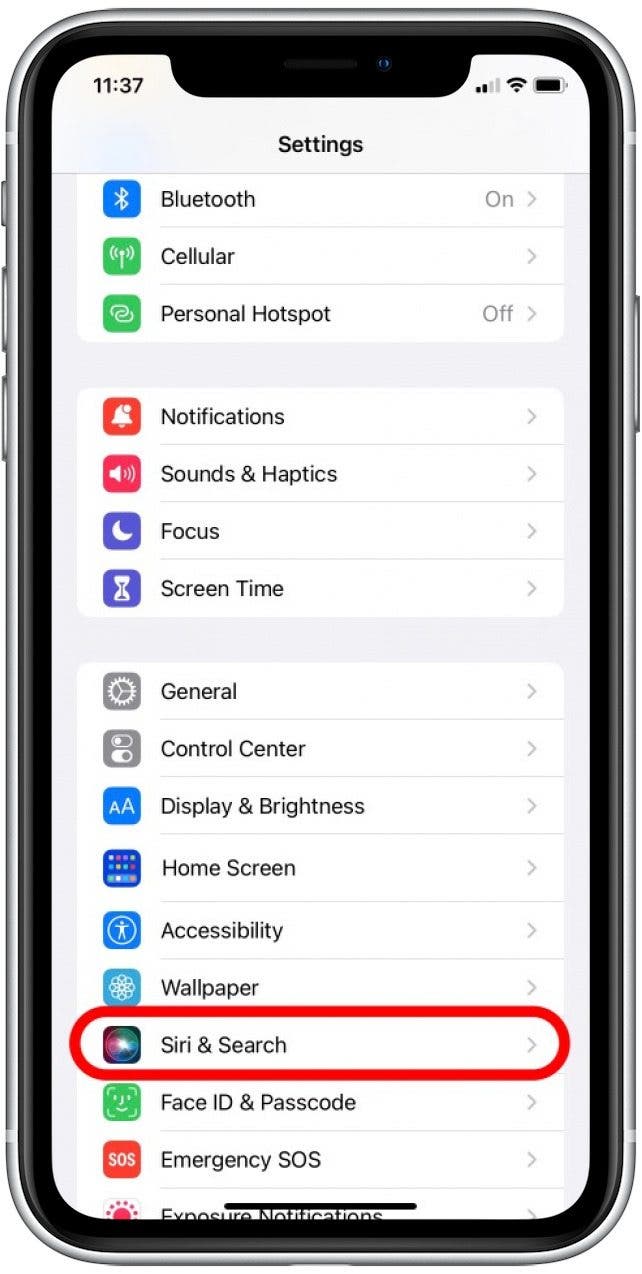 Scroll down and tap Siri & Search.