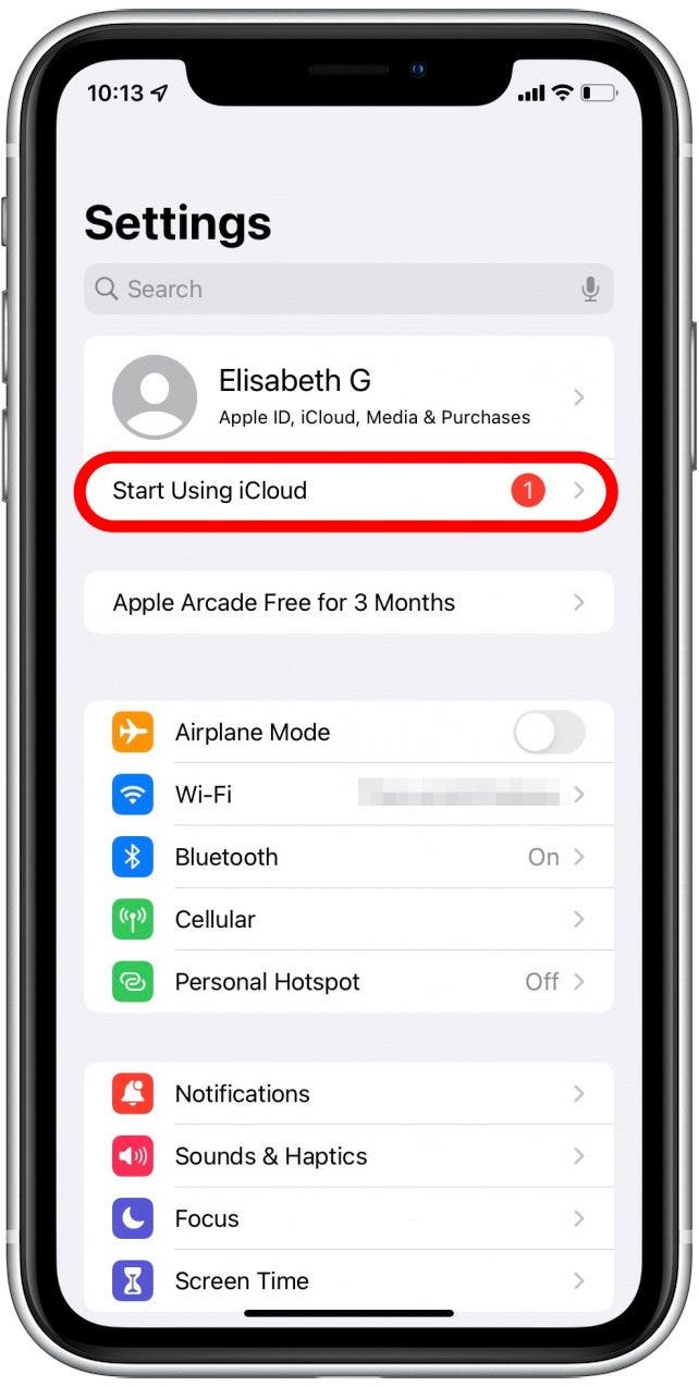 Tap Start Using iCloud