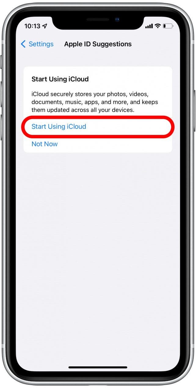 Tap Start Using iCloud