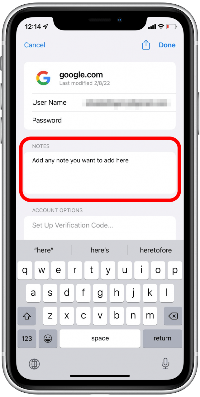 Add note to iCloud Keychain entry