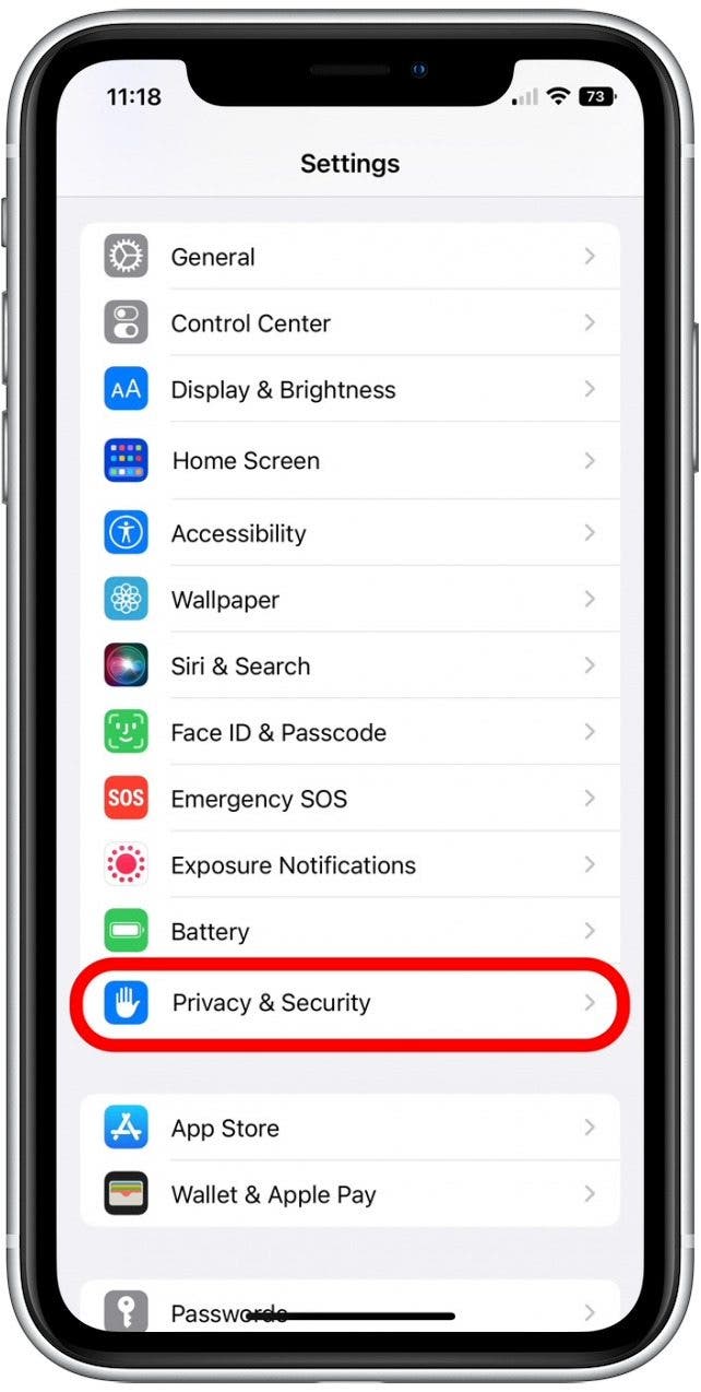 Tap Privacy & Security to adjust settings. 