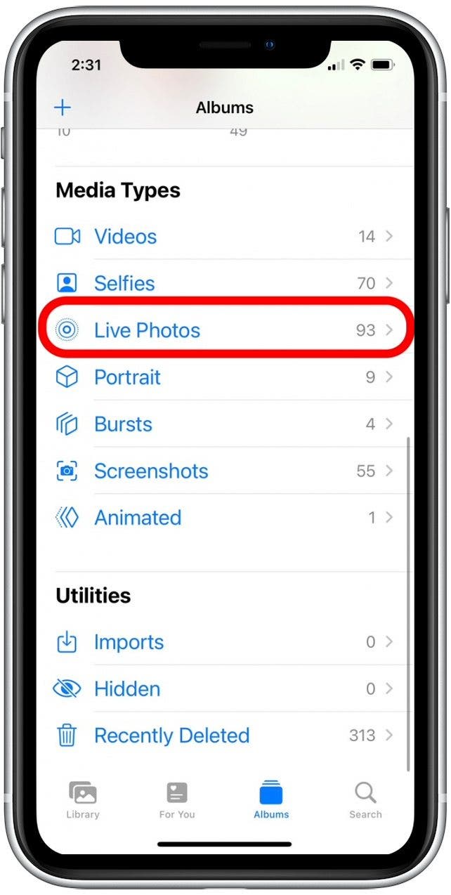 Tap Live Photos. 