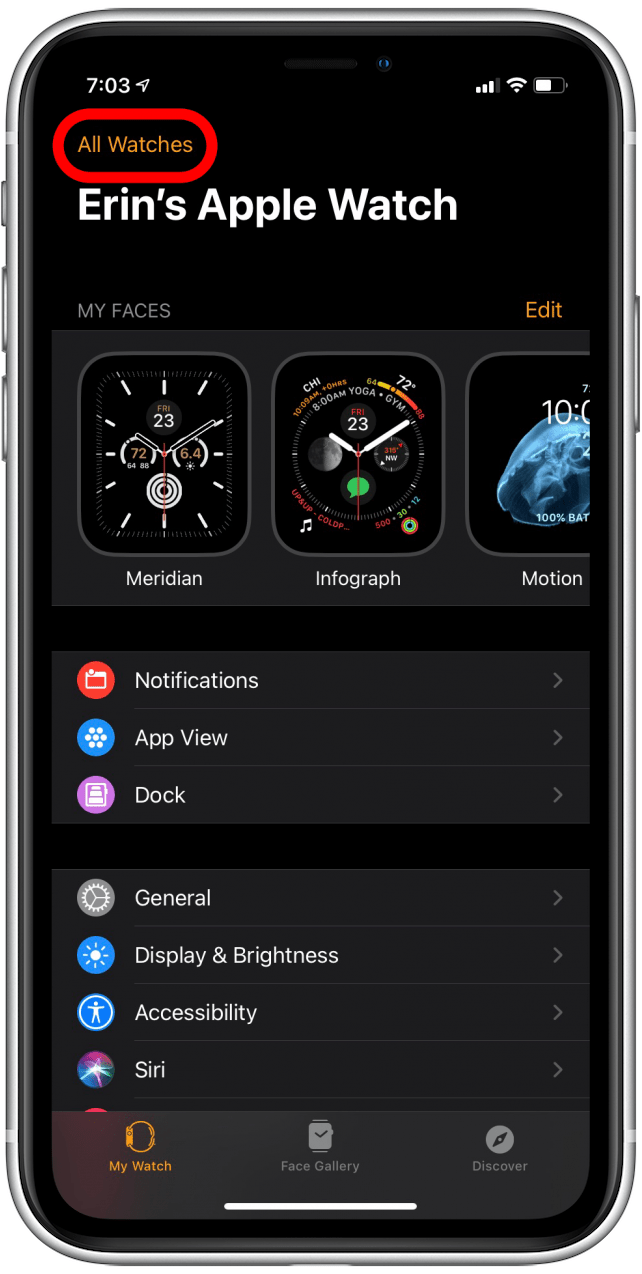 Tap All Watches in the upper-left corner