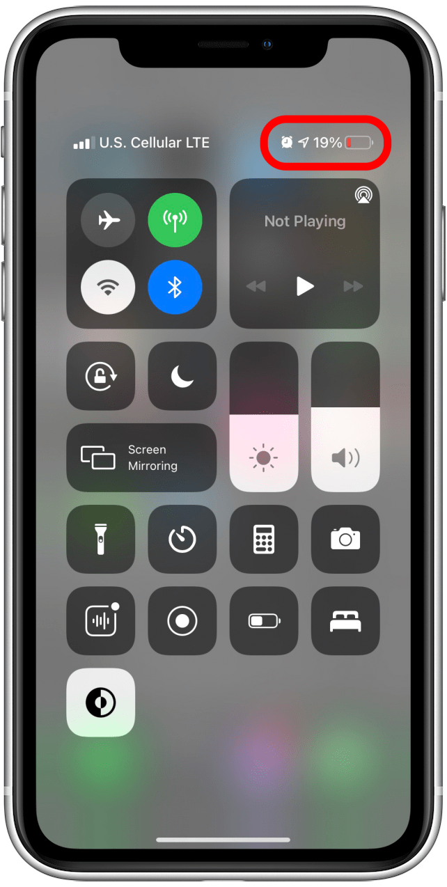 Check the battery percentage in the Control Center on iPhone