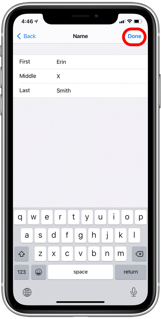 Edit your name and then tap Done