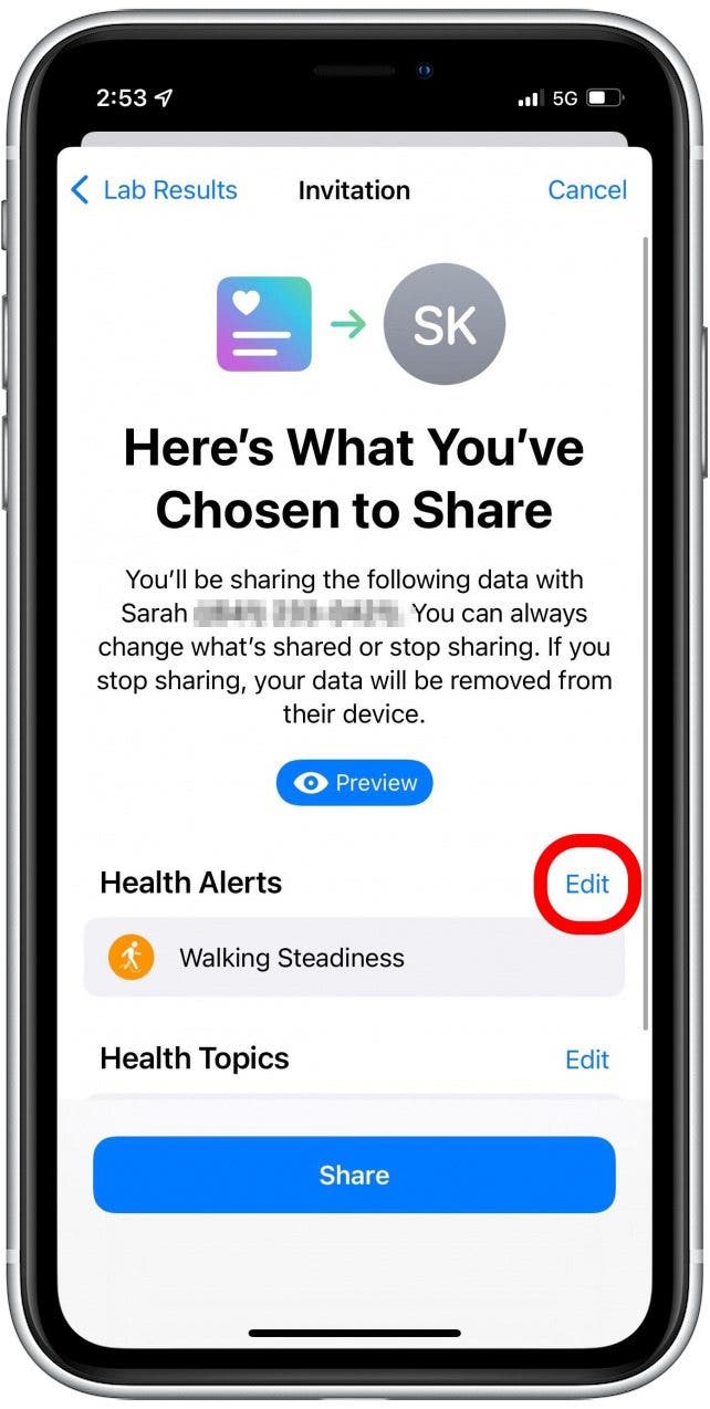 Health app sharing