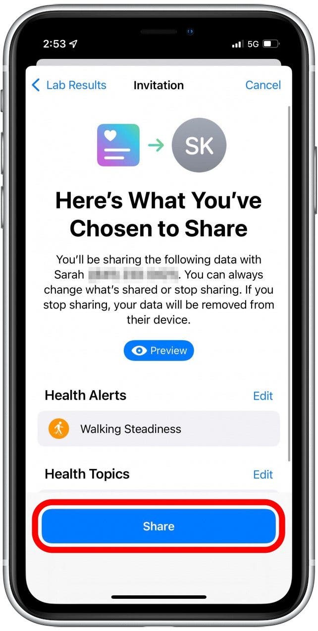 Health app share with someone