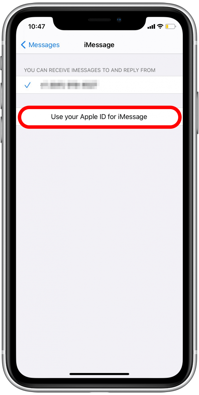 Tap Use Your Apple ID for Messages to fix iMessage error