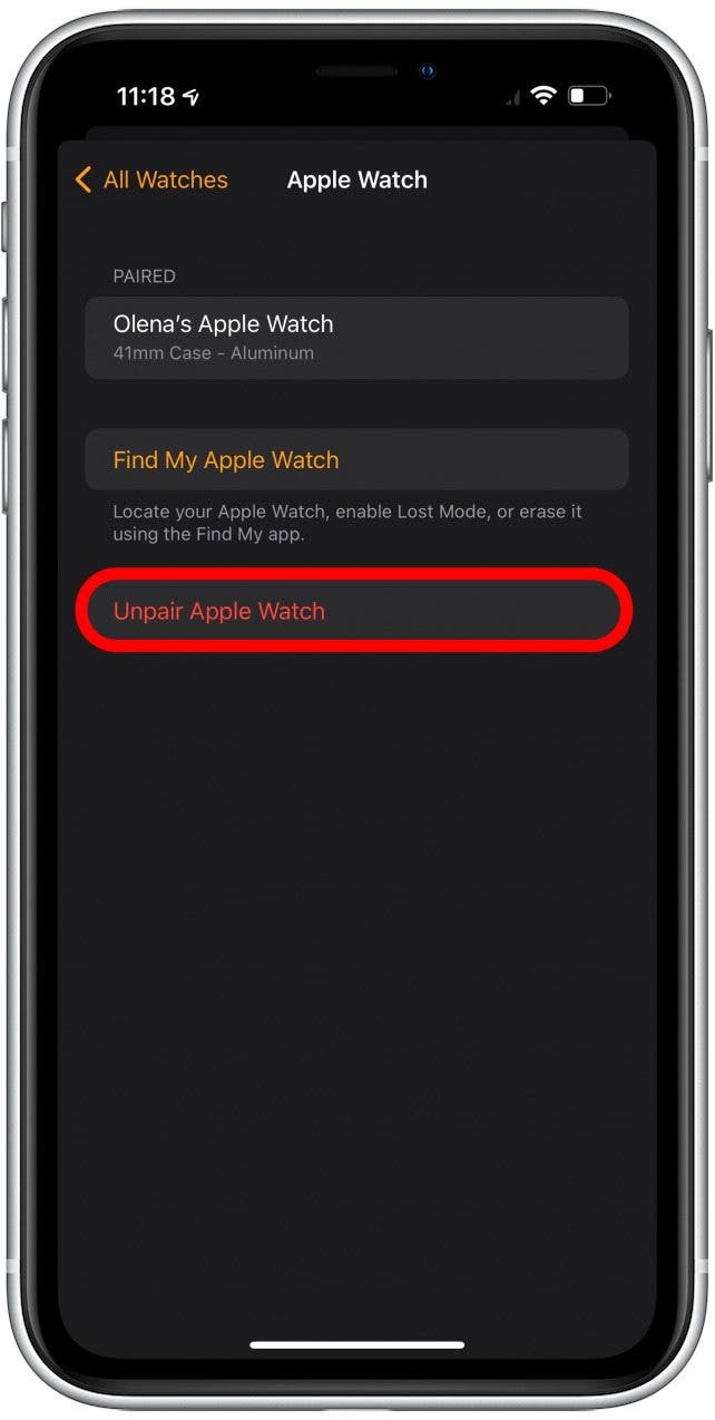 Unpair Apple Watch