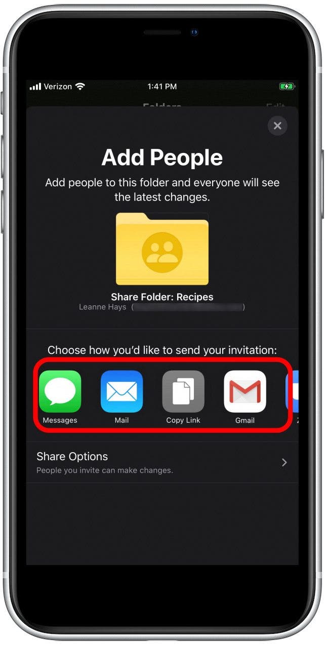 choose how to share your notes folder on your iphone