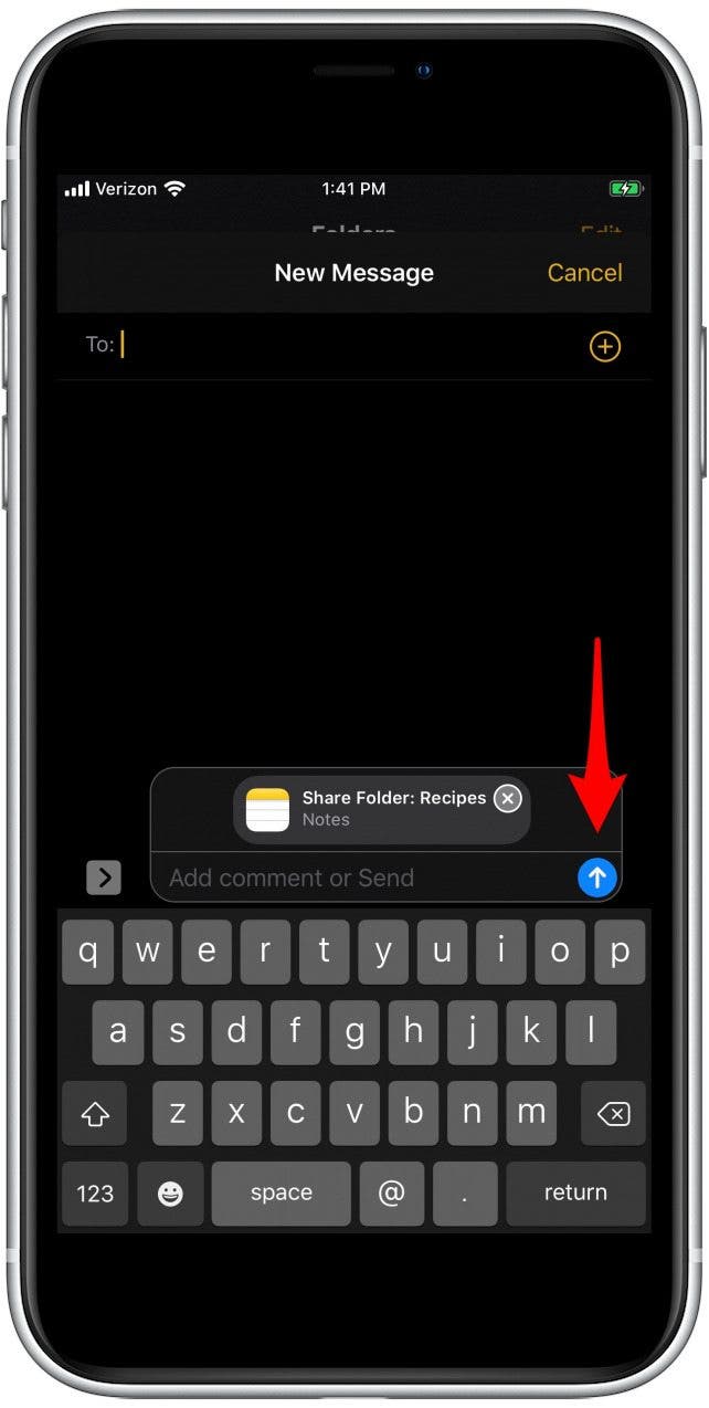 tap the send icon to share your notes folder