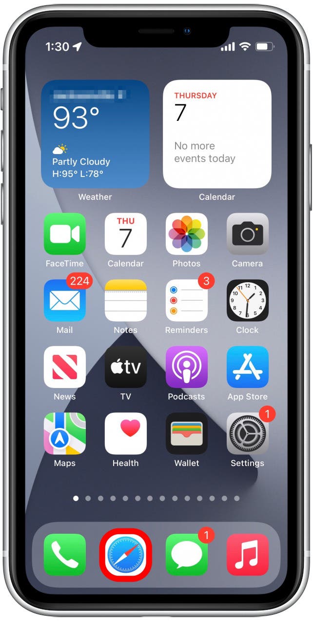 Swipe up to return to your Home Screen and Safari should be in the dock at the bottom of your screen.