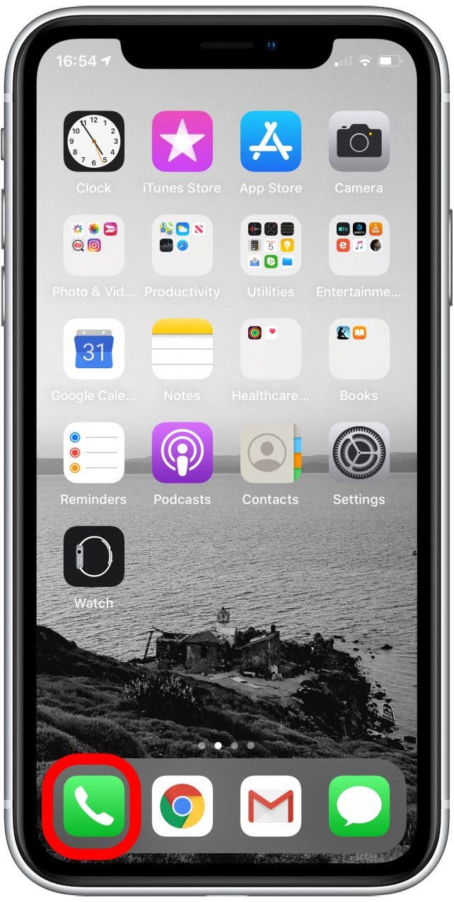 iphone screen with phone app highlighted