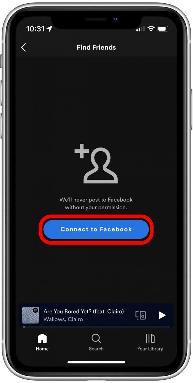 Tap Connect to Facebook.