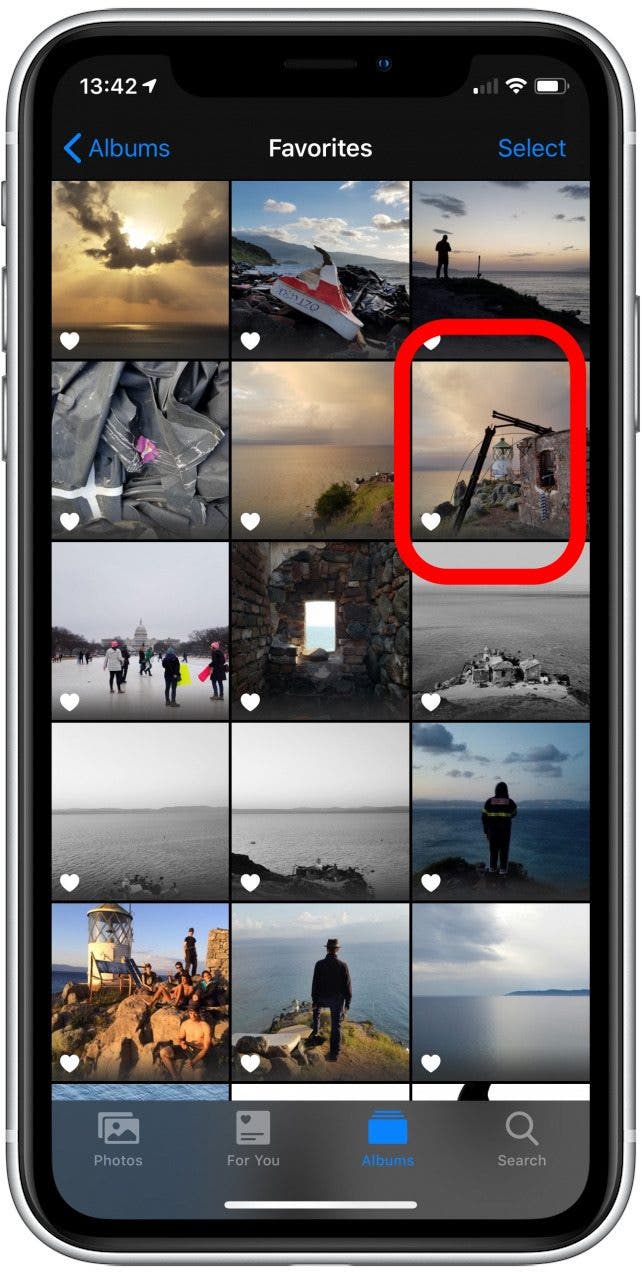 The Photos app with an image highlighted