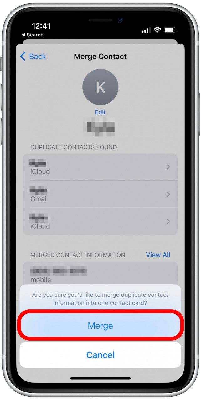 Tap Merge again to confirm.